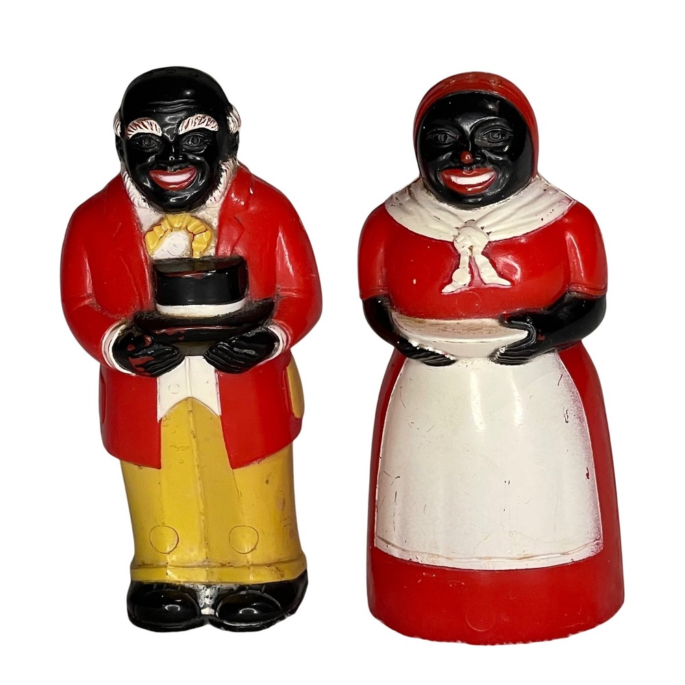 Vintage F&F Aunt Jemima and Uncle Mose Salt & Pepper Shakers Plastic Set USA